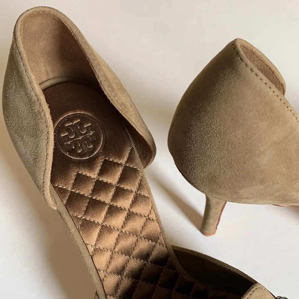 RARE Tory Burch Esme Tan D’Orsays pumps, black diamond